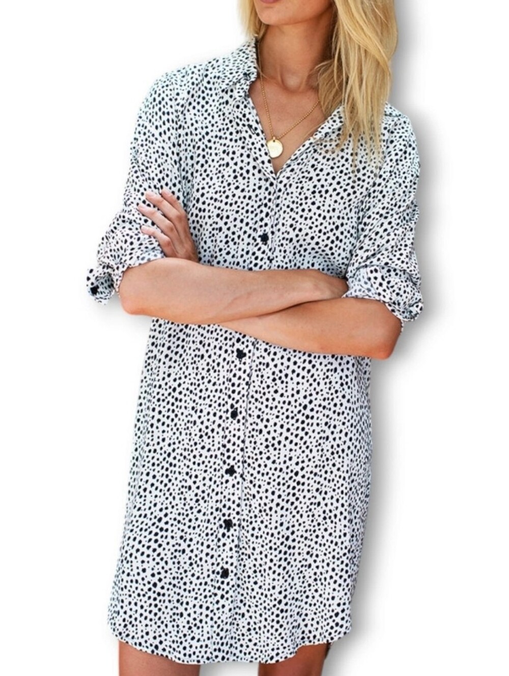 Emerson Fry Black White Cheetah Print Mini Shirtdress Sz M Casual Classic Brunch